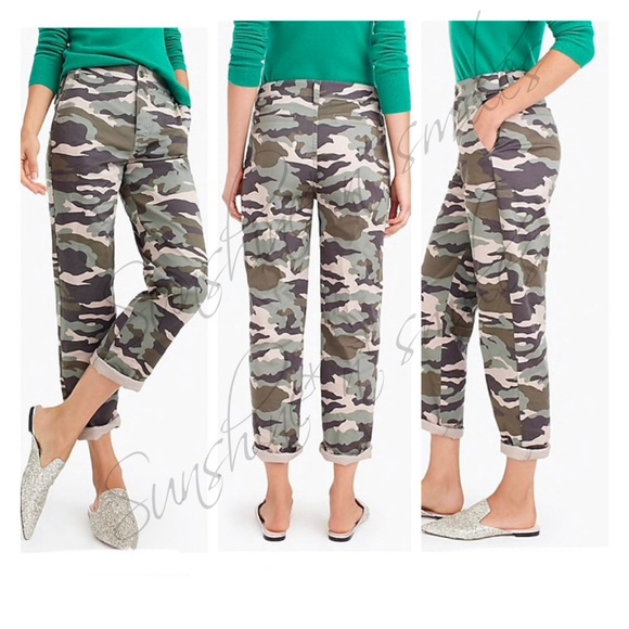 JCREW J.Crew Camouflage Print Boyfriend Chino Cotton Blend Pant “FADED VINE” - Picture 1 of 10